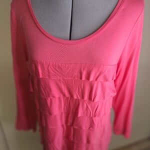Chico's Hot Pink Ruffle Scoop Neck Tunic Size Med